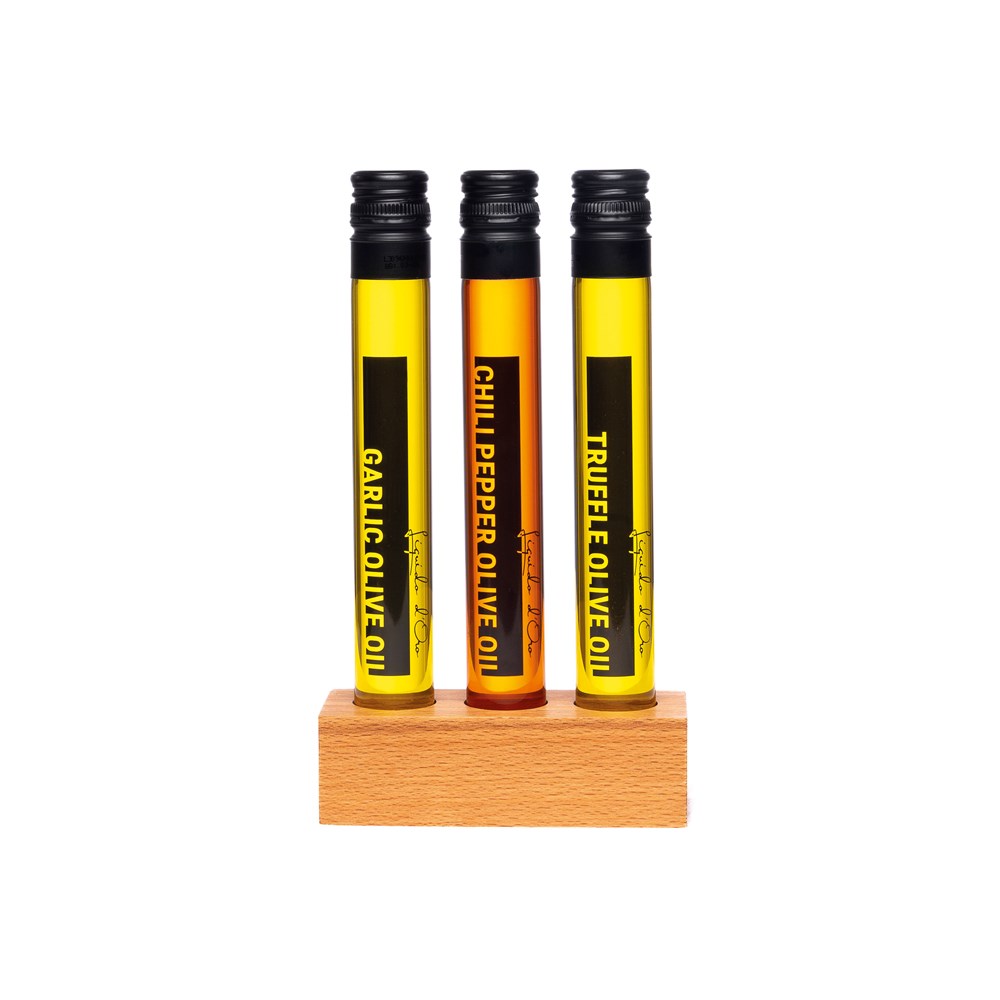 4-Delige olijfolie box "I olive you" met beukenhouten houder